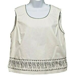 Vintage Y2K Stonebridge Sleeveless Beaded Embroidered Top Women's White Black